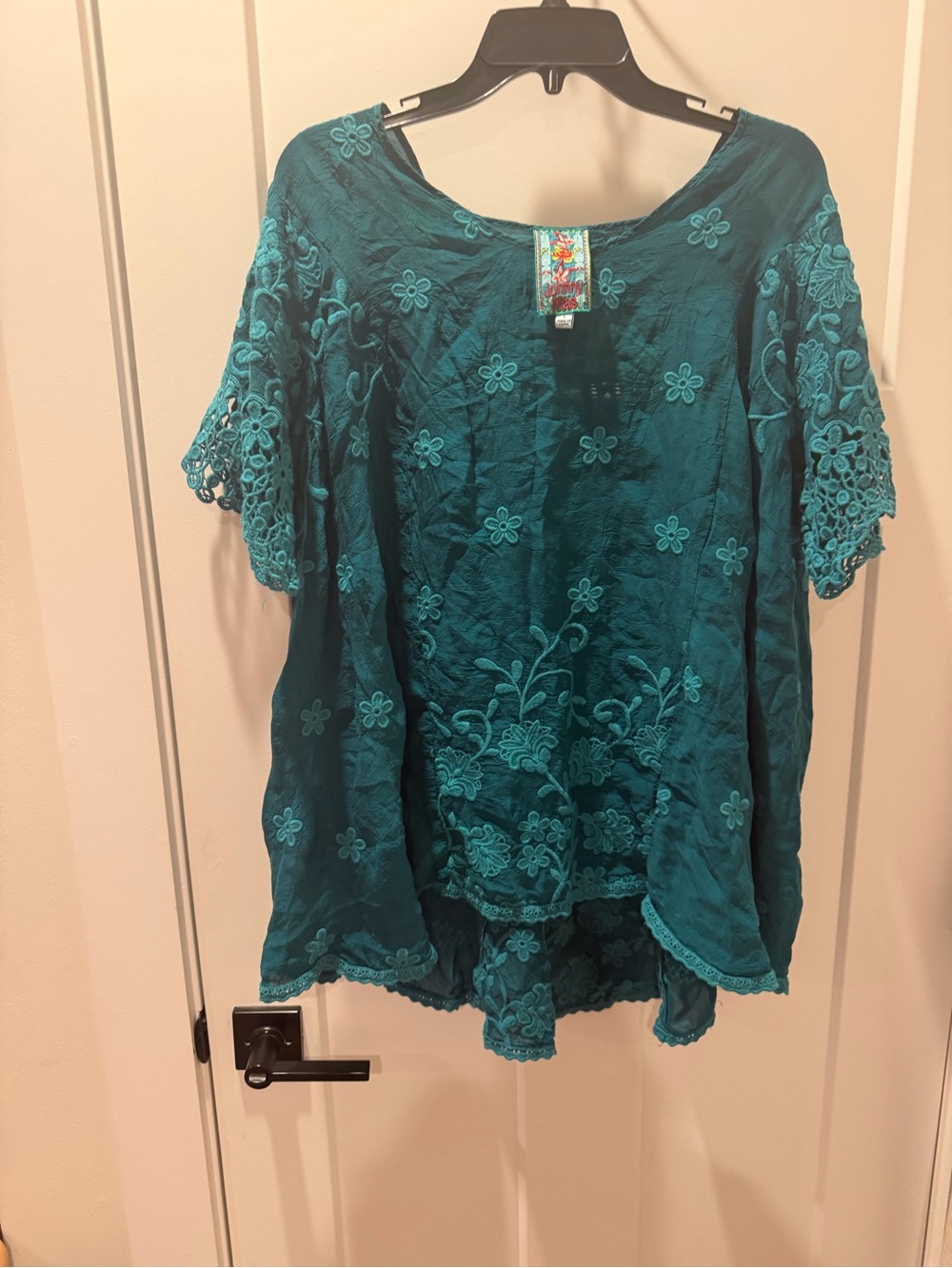 Johnny Was Teal Embroidered Floral Tunic